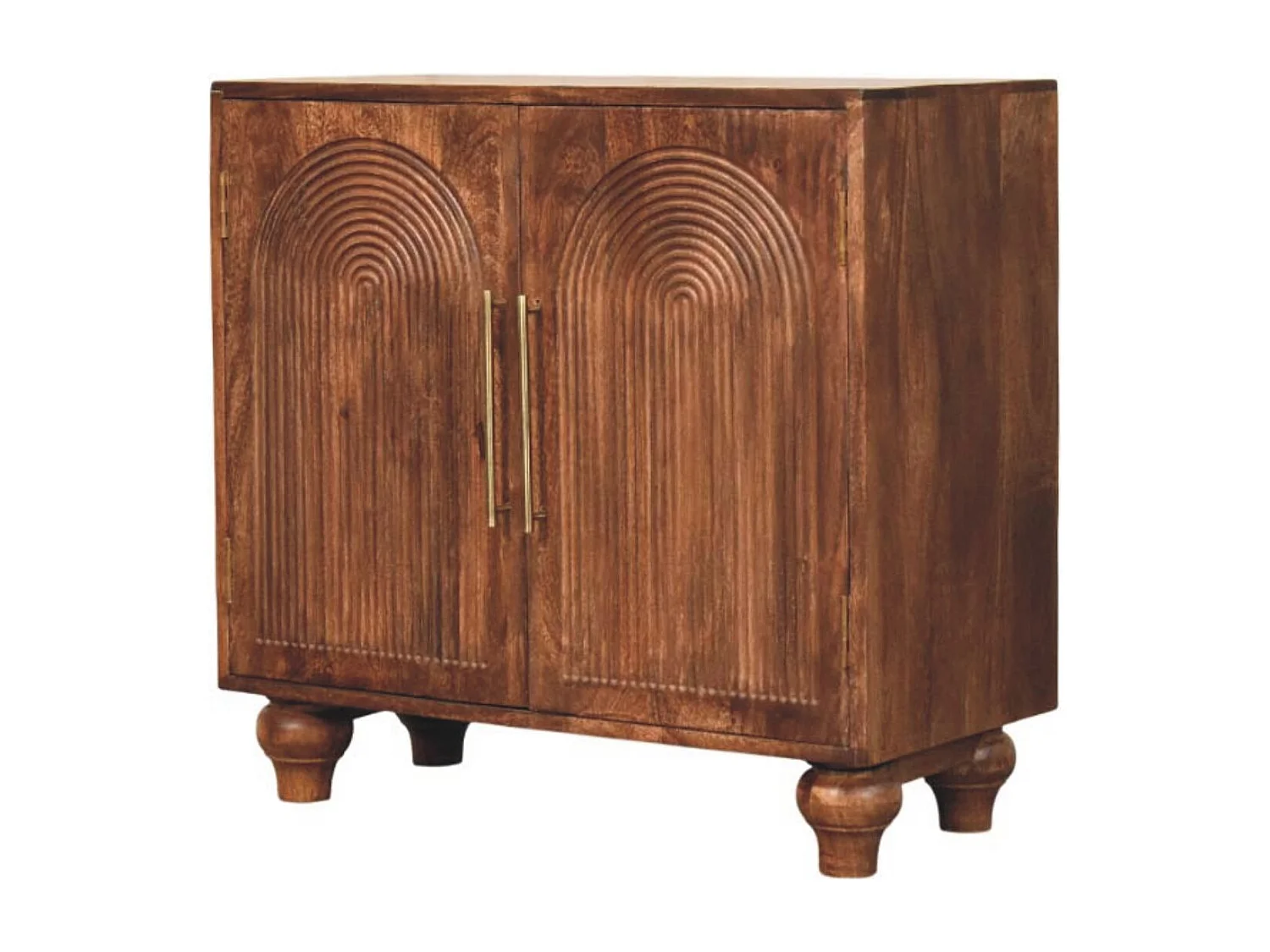 Artisan Furniture Buffet Arc Groove en bois massif de manguier, 2 étagères intérieures, 2 portes avec motif en arc, marron