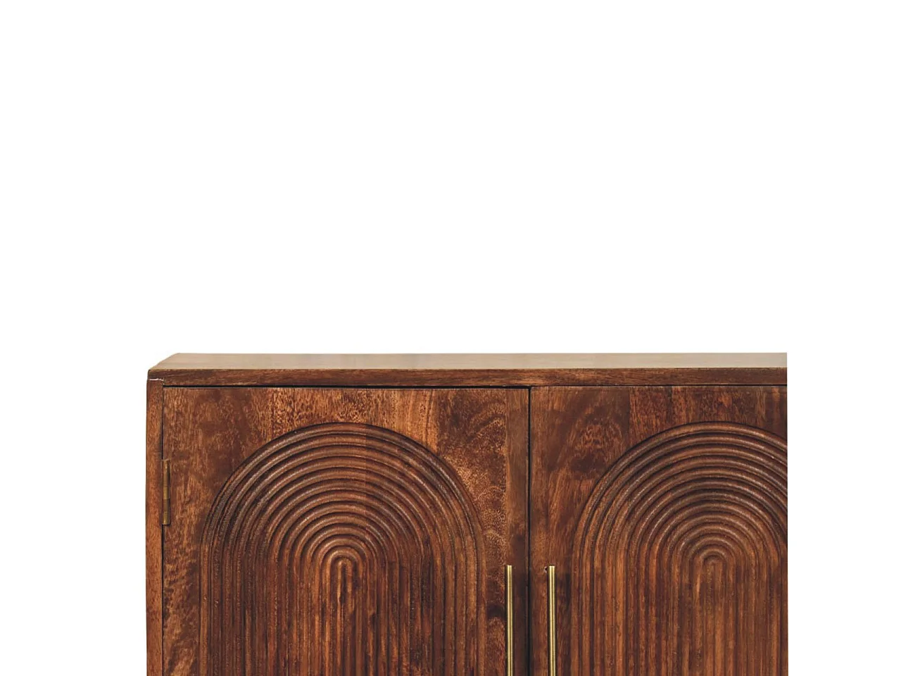 Artisan Furniture Buffet Arc Groove en bois massif de manguier, 2 étagères intérieures, 2 portes avec motif en arc, marron