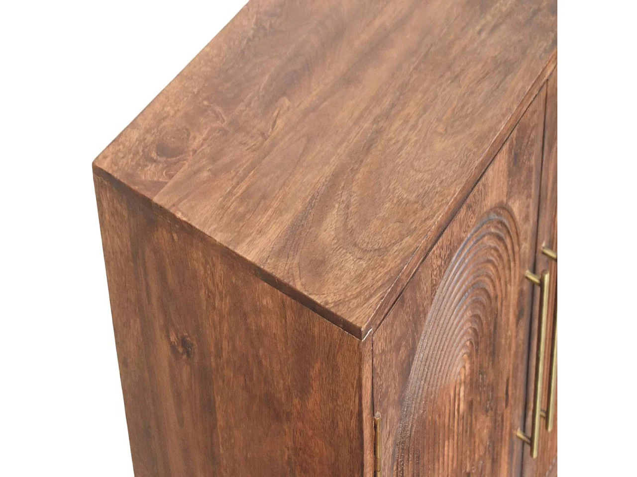 Artisan Furniture Buffet Arc Groove en bois massif de manguier, 2 étagères intérieures, 2 portes avec motif en arc, marron