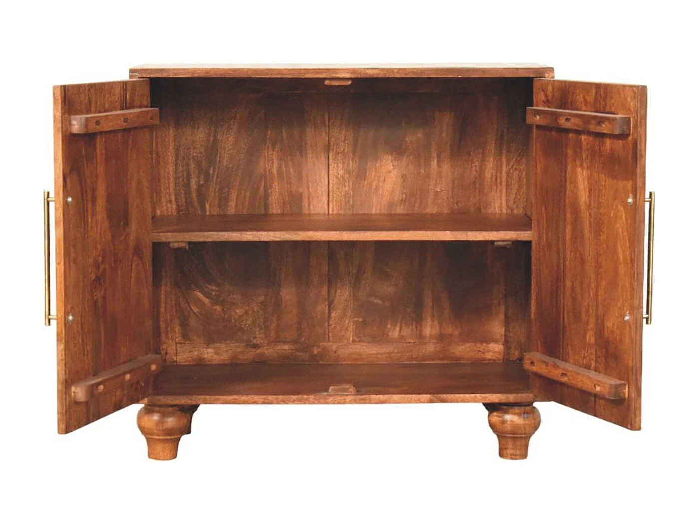 Artisan Furniture Buffet Arc Groove en bois massif de manguier, 2 étagères intérieures, 2 portes avec motif en arc, marron