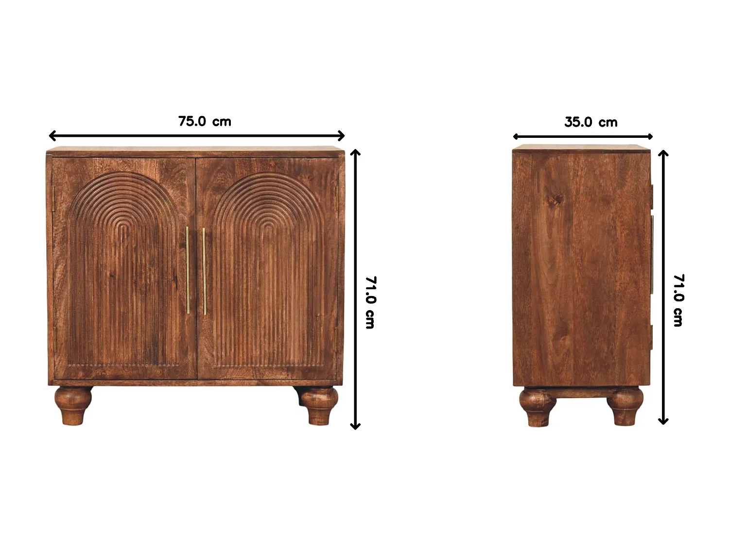 Artisan Furniture Buffet Arc Groove en bois massif de manguier, 2 étagères intérieures, 2 portes avec motif en arc, marron