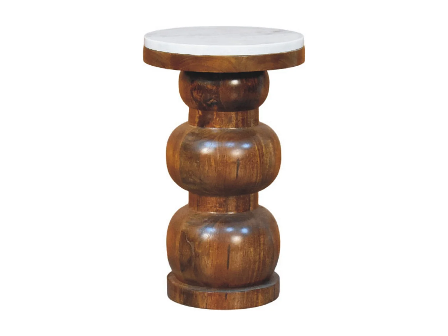 Artisan Furniture Beistelltisch Bulun aus Massivholz mit Marmorplatte, weiß und braun