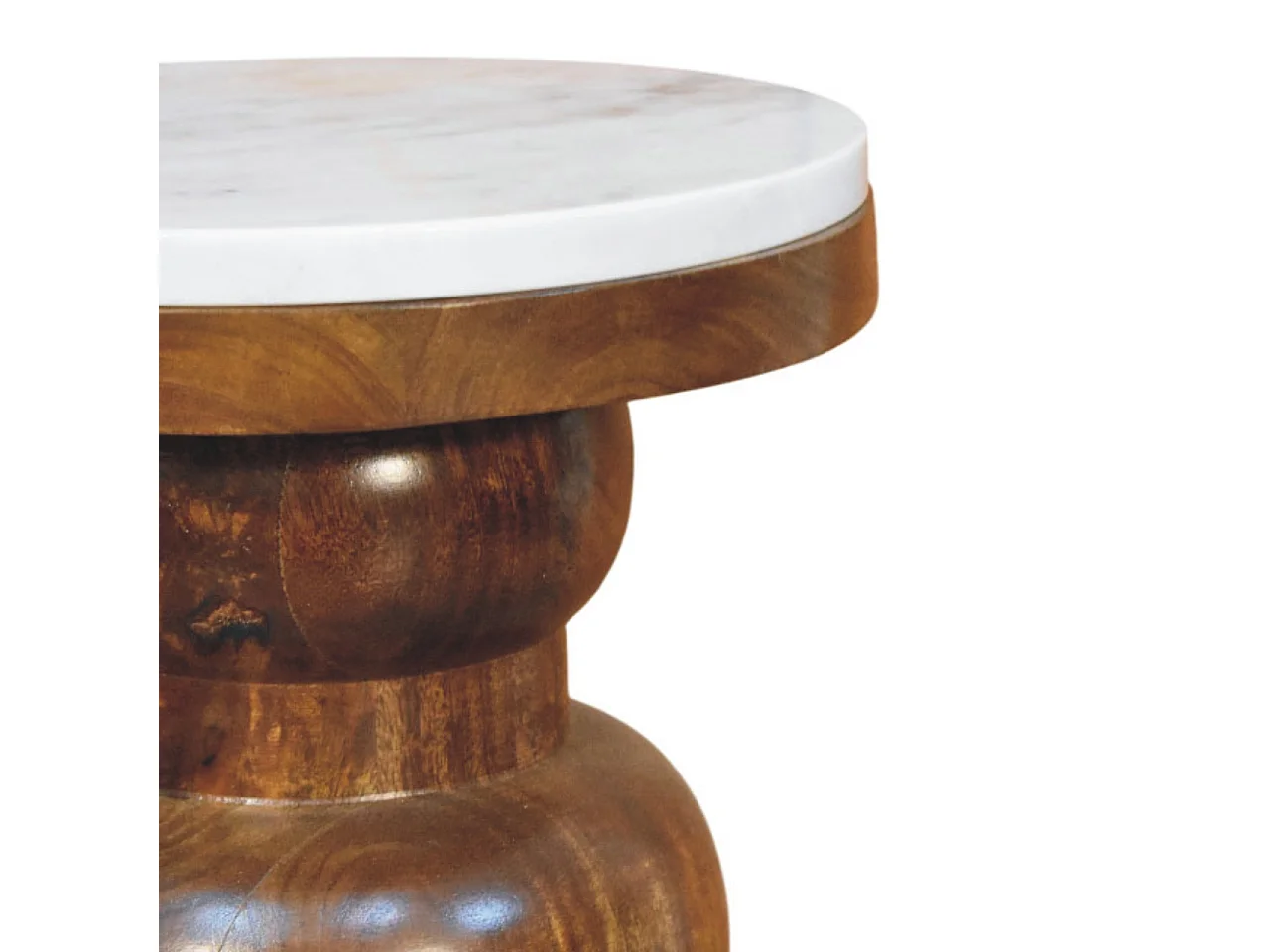 Artisan Furniture Beistelltisch Bulun aus Massivholz mit Marmorplatte, weiß und braun