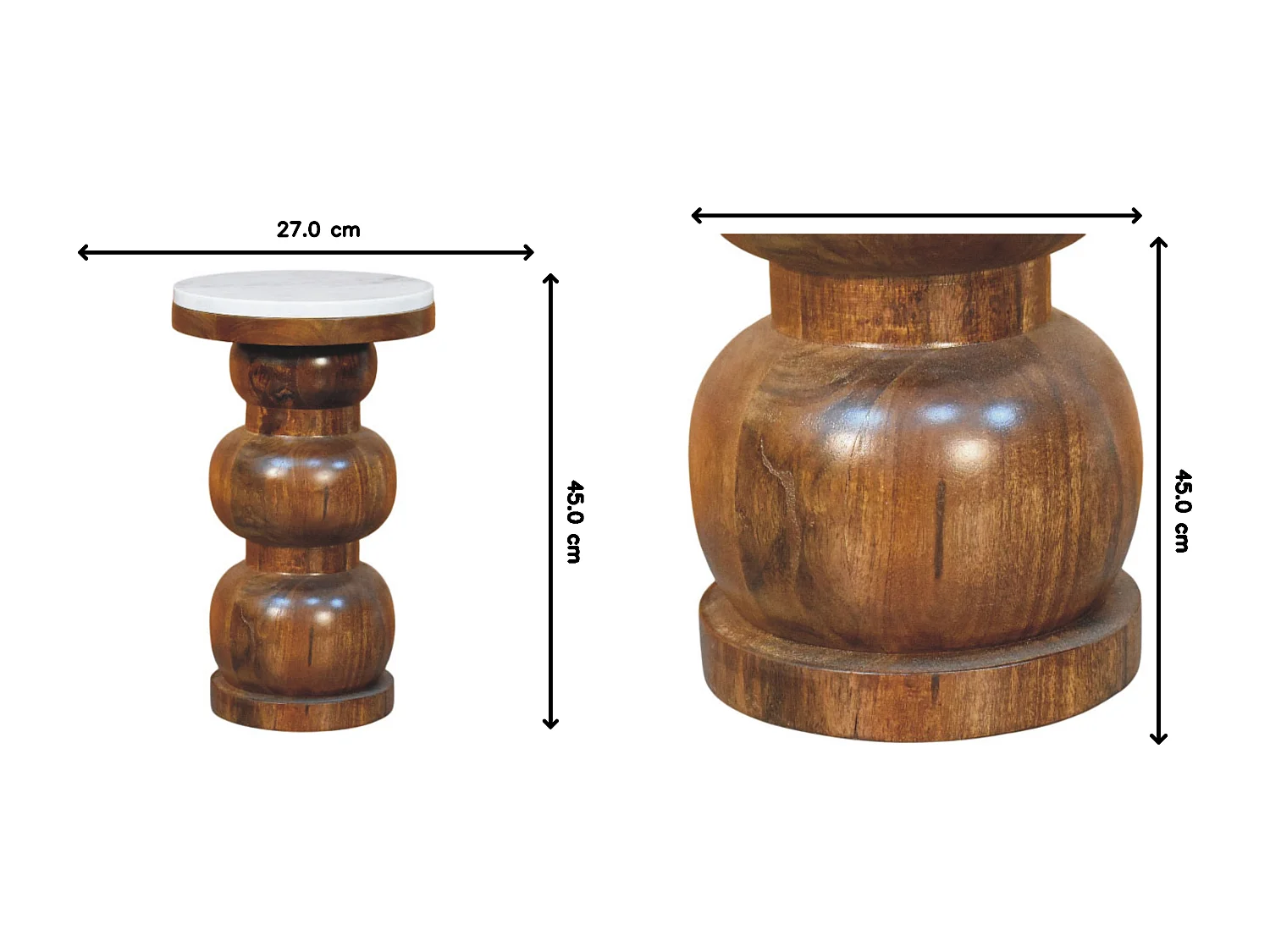 Artisan Furniture Beistelltisch Bulun aus Massivholz mit Marmorplatte, weiß und braun