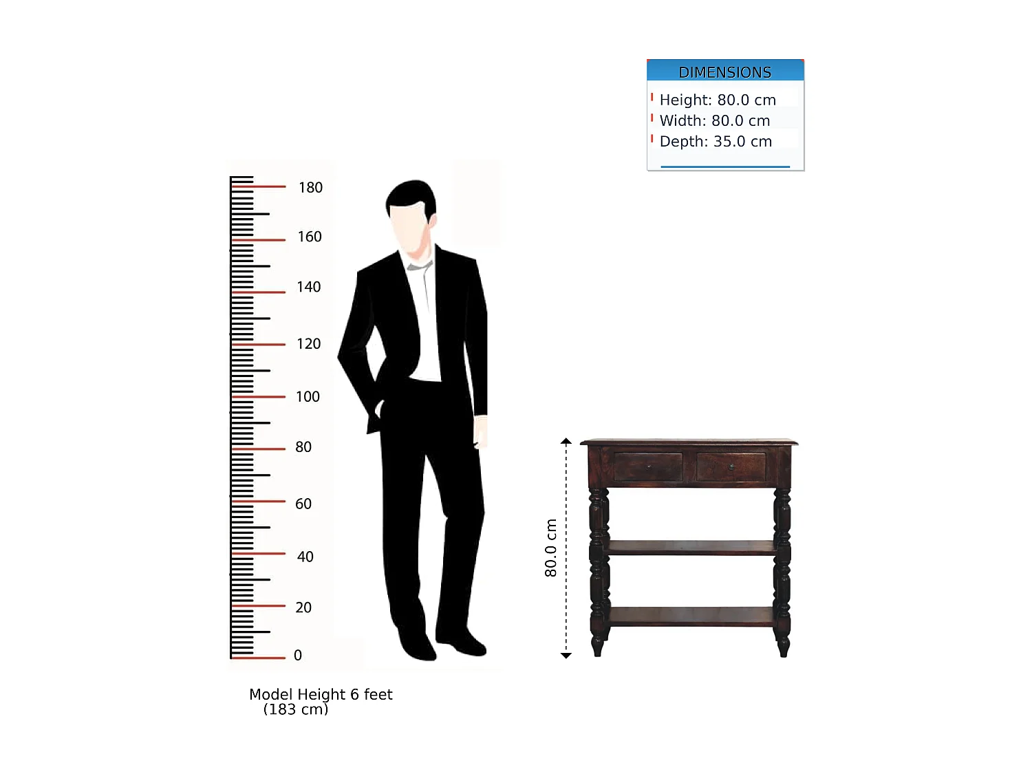 Artisan Furniture Table d’appoint Cherry en bois massif de manguier à pieds tournés, 2 tiroirs, 2 étagères ouvertes, marron foncé
