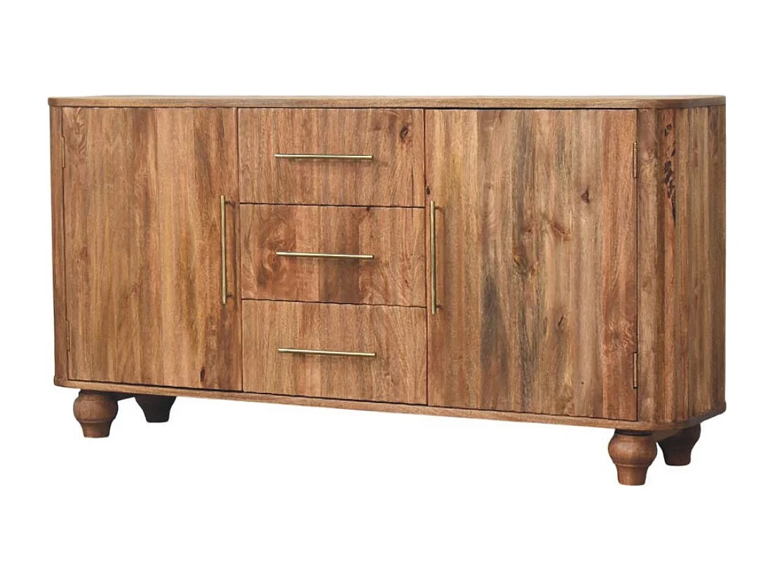 Artisan Furniture Buffet Montara, bois massif, brun chaud, 3 tiroirs, 2 portes et 4 étagères