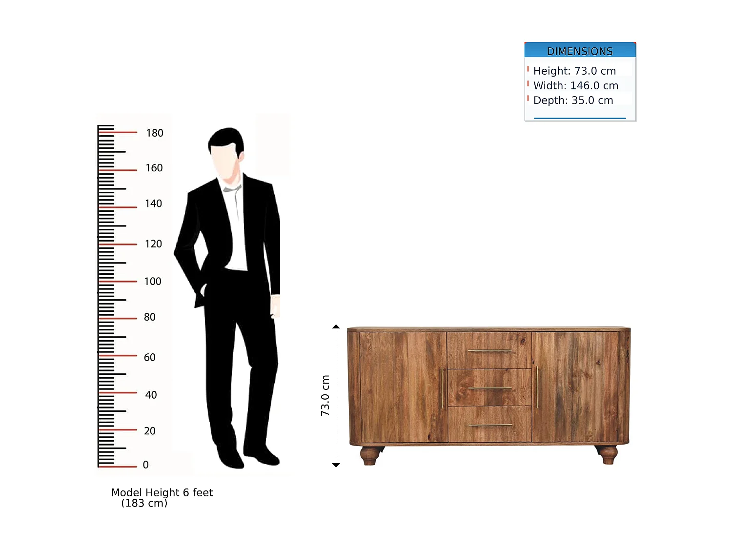 Artisan Furniture Buffet Montara, bois massif, brun chaud, 3 tiroirs, 2 portes et 4 étagères
