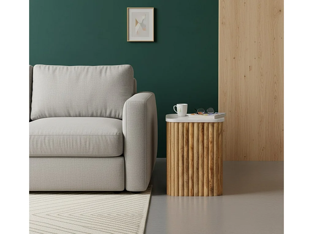 Artisan Furniture Beistelltisch Chêneish aus massivem Mangoholz mit Marmorplatte, hellbraun