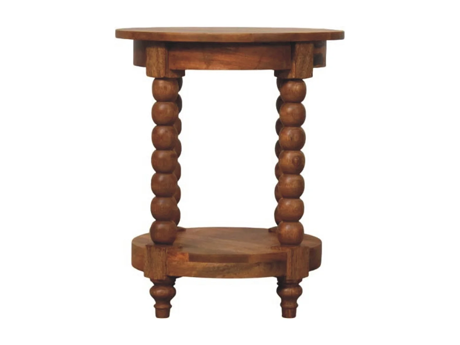 Artisan Furniture Table d’appoint ronde Burley Twist en bois massif de manguier, rangement inférieur, marron