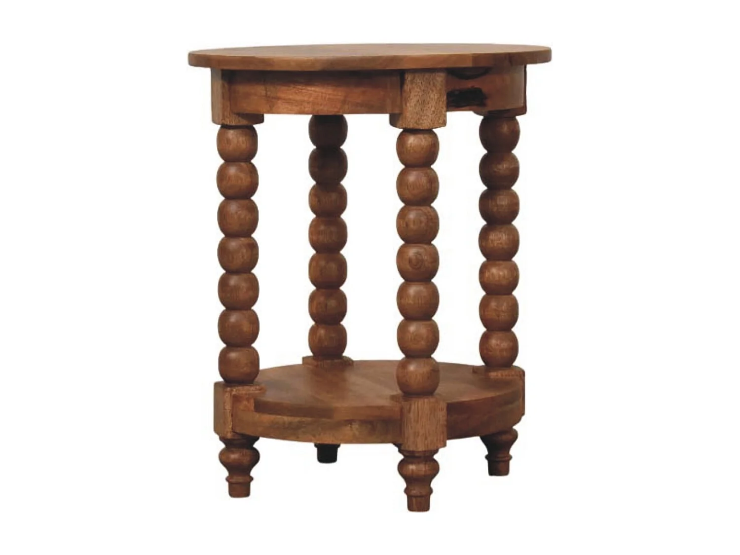 Artisan Furniture Table d’appoint ronde Burley Twist en bois massif de manguier, rangement inférieur, marron