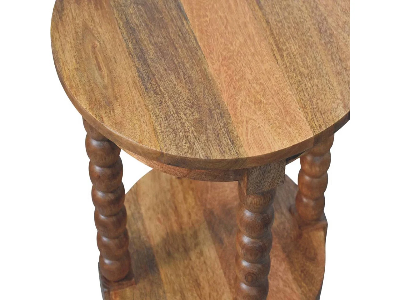 Artisan Furniture Table d’appoint ronde Burley Twist en bois massif de manguier, rangement inférieur, marron