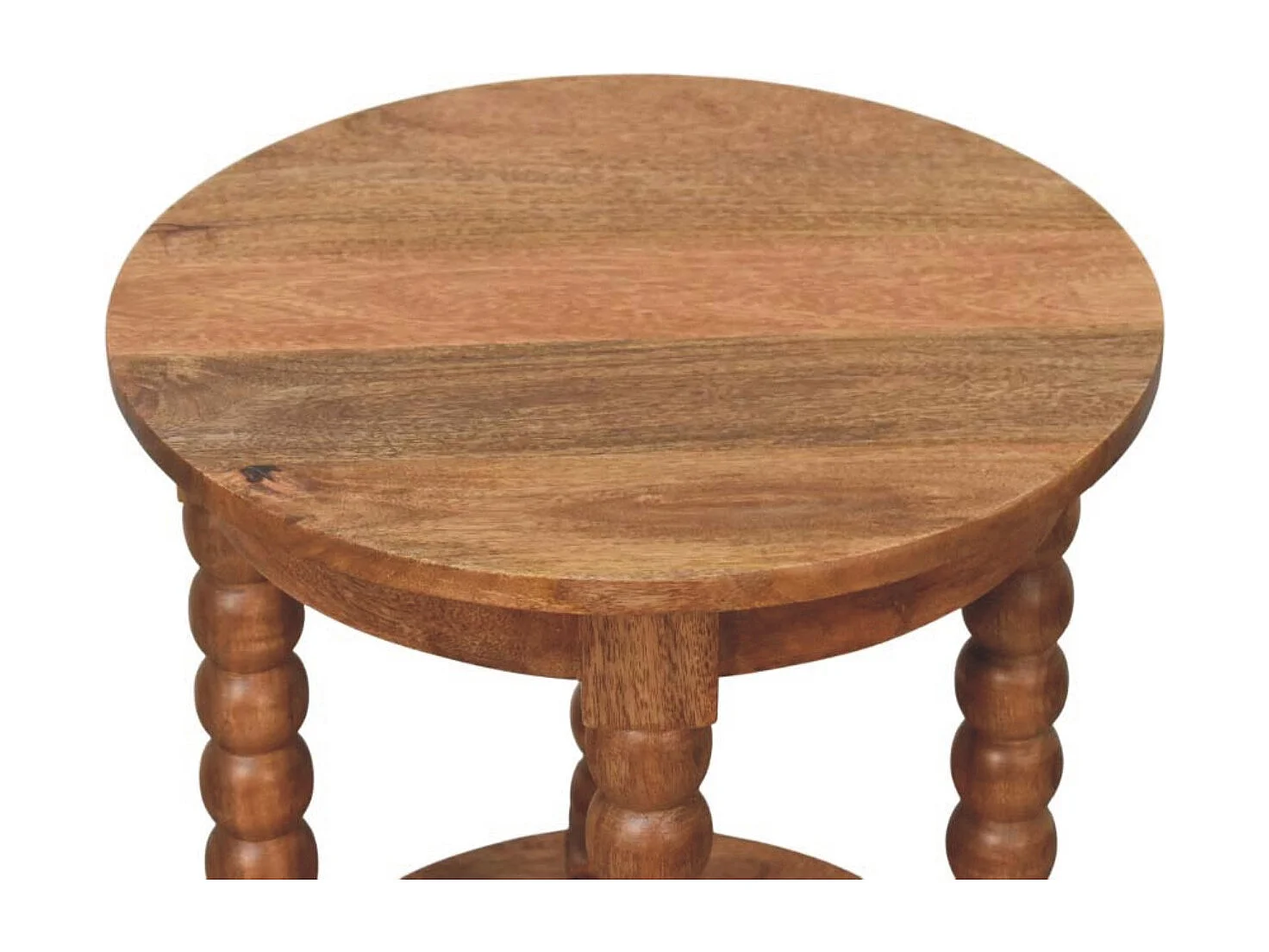 Artisan Furniture Table d’appoint ronde Burley Twist en bois massif de manguier, rangement inférieur, marron