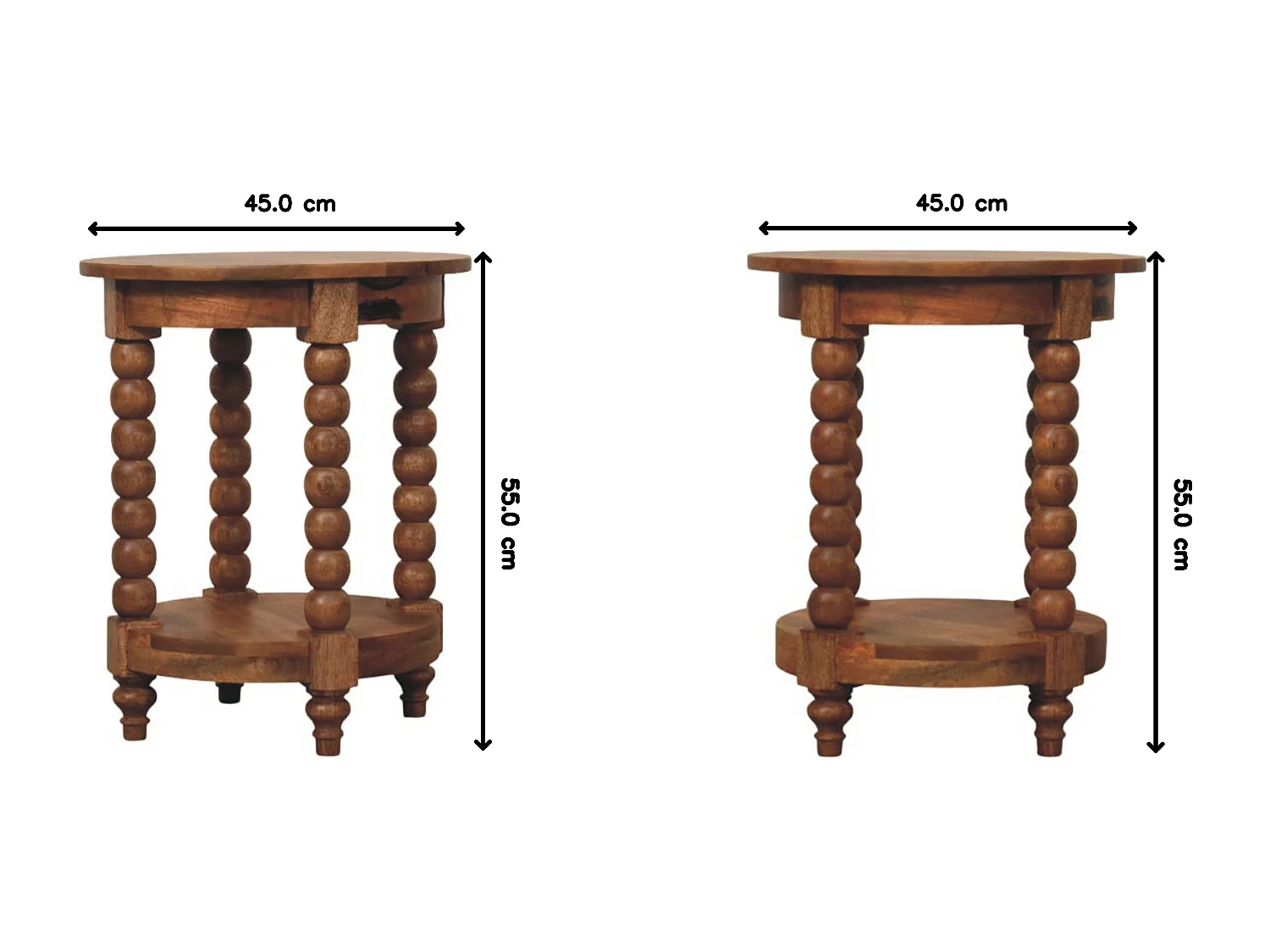 Artisan Furniture Table d’appoint ronde Burley Twist en bois massif de manguier, rangement inférieur, marron