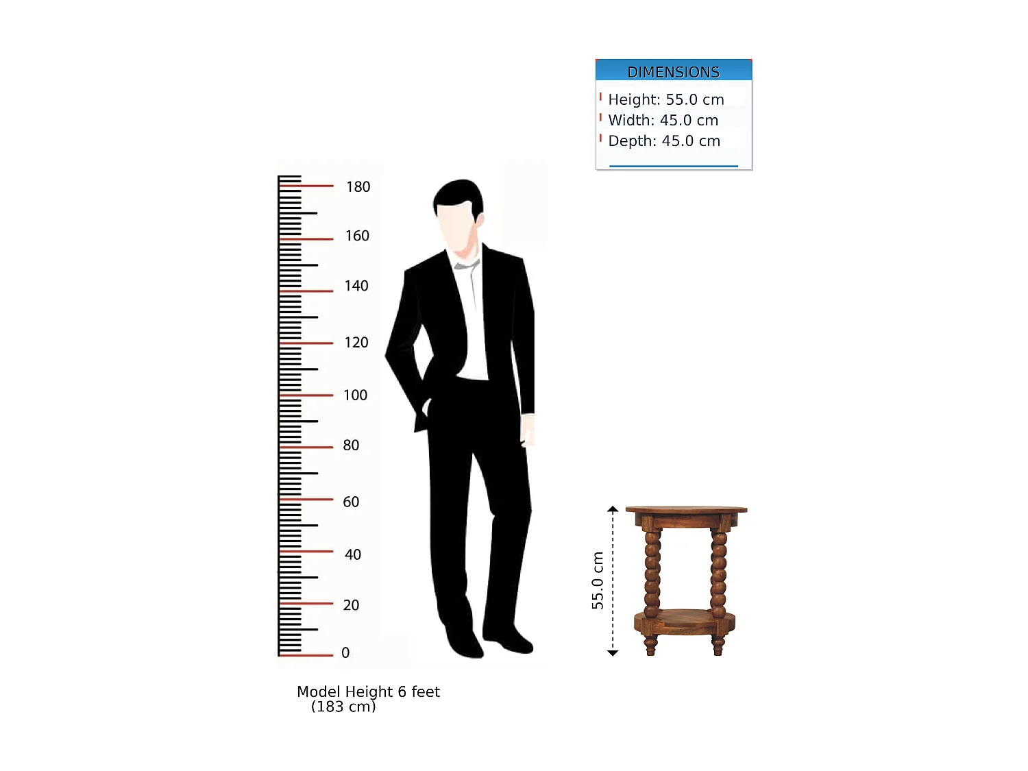 Artisan Furniture Table d’appoint ronde Burley Twist en bois massif de manguier, rangement inférieur, marron