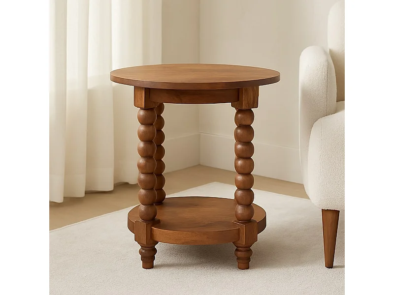 Artisan Furniture Table d’appoint ronde Burley Twist en bois massif de manguier, rangement inférieur, marron