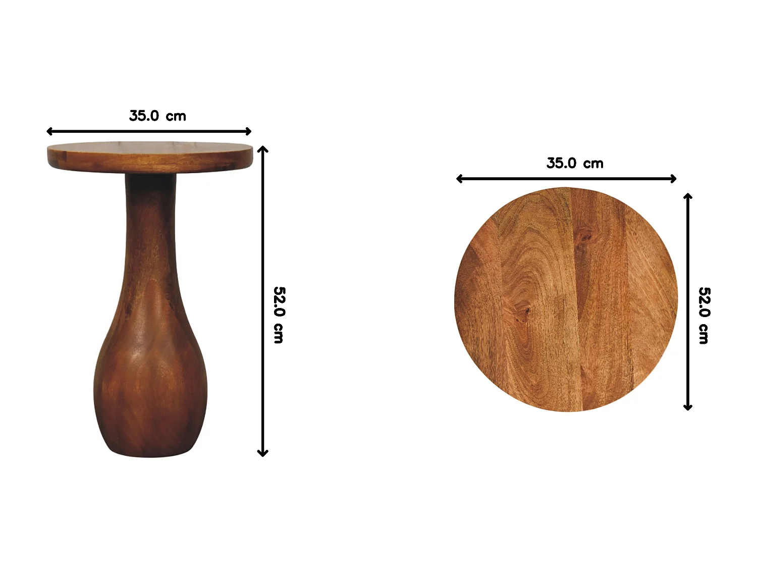 Artisan Furniture Table d’appoint Curved Base en bois massif de manguier, espace supérieur, marron