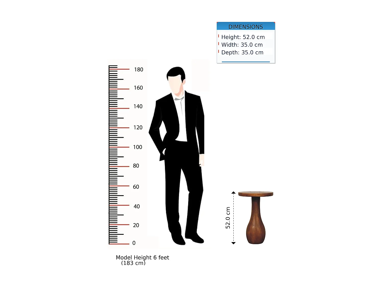 Artisan Furniture Table d’appoint Curved Base en bois massif de manguier, espace supérieur, marron