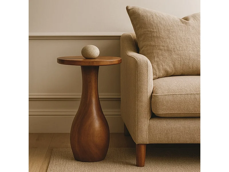 Artisan Furniture Table d’appoint Curved Base en bois massif de manguier, espace supérieur, marron