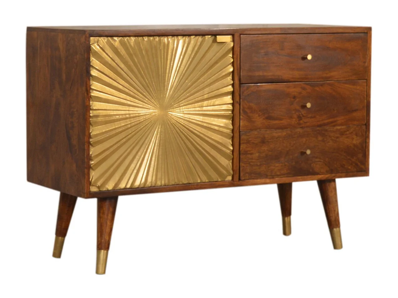 Artisan Furniture Buffet Munnilun Gold, bois massif, brun chocolat et doré, 3 tiroirs et 1 placard