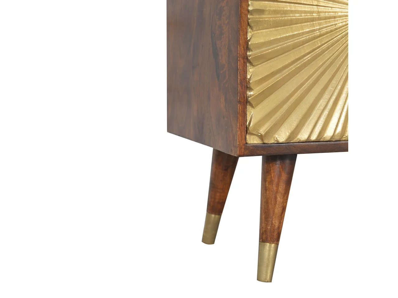 Aparador Artisan Furniture Munnilun Gold, madera maciza, marrón chocolate y dorado, 3 cajones y 1 armario.
