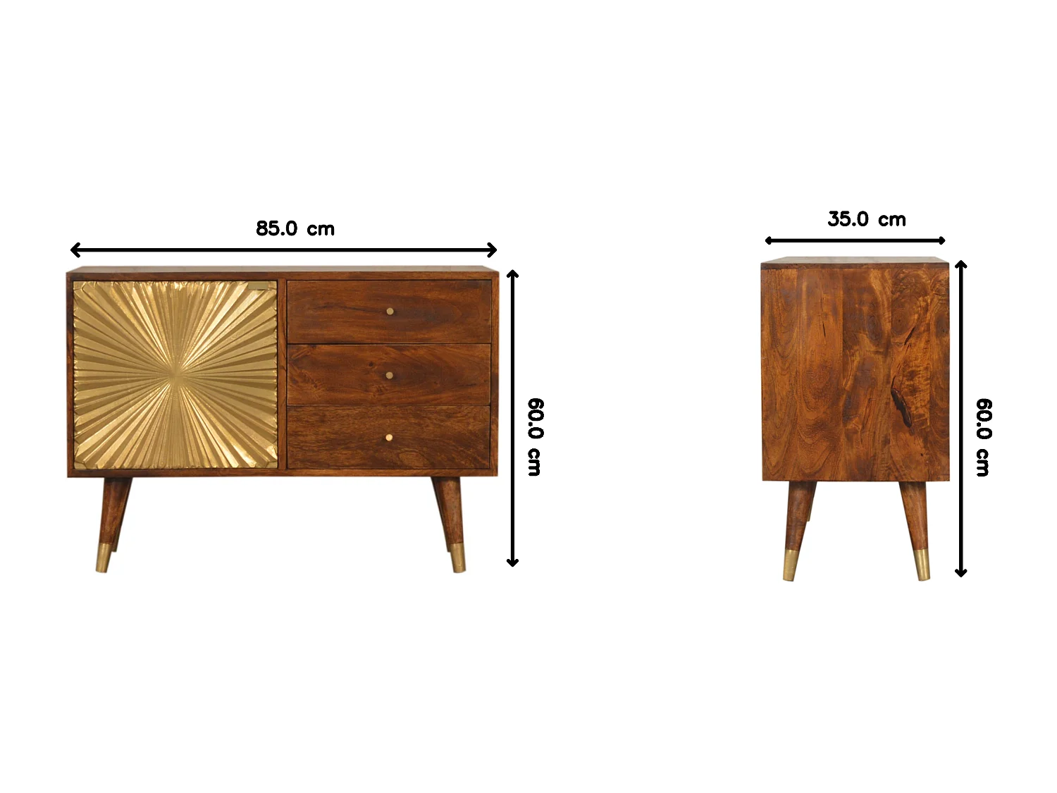Artisan Furniture Buffet Munnilun Gold, bois massif, brun chocolat et doré, 3 tiroirs et 1 placard