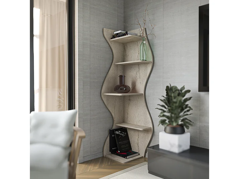 Nila Bibliothèque 180 cm 5 niveaux Design Géométrique (Travertine)