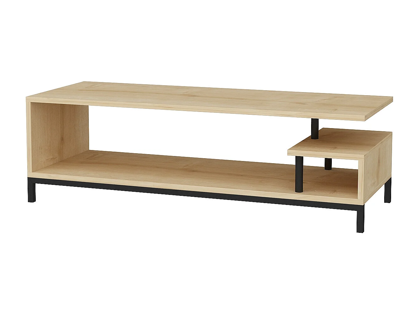 Reilly Meuble TV 120 cm Pieds en métal et étagères ouvertes (Chêne et Noir)