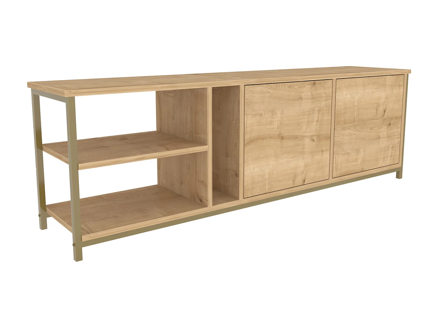 Meuble TV Primrose 160 cm avec Placards et Étagères (Doré et Chêne)