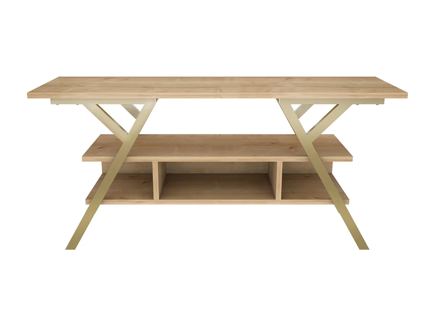 Minerva Meuble TV 120 cm Étagères Ouvertes et Cadre en métal (Doré et Chêne)