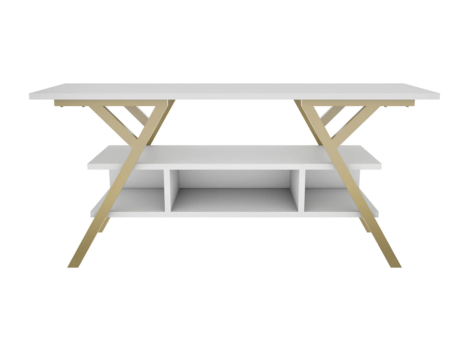 Minerva Meuble TV 120 cm Étagères Ouvertes et Cadre en métal (Doré et Blanc)