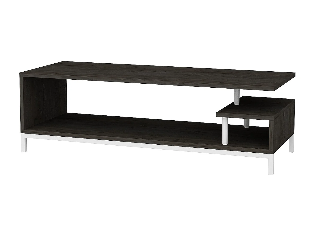 Reilly Meuble TV 120 cm Pieds en métal et étagères ouvertes (Blanc et Wenge)