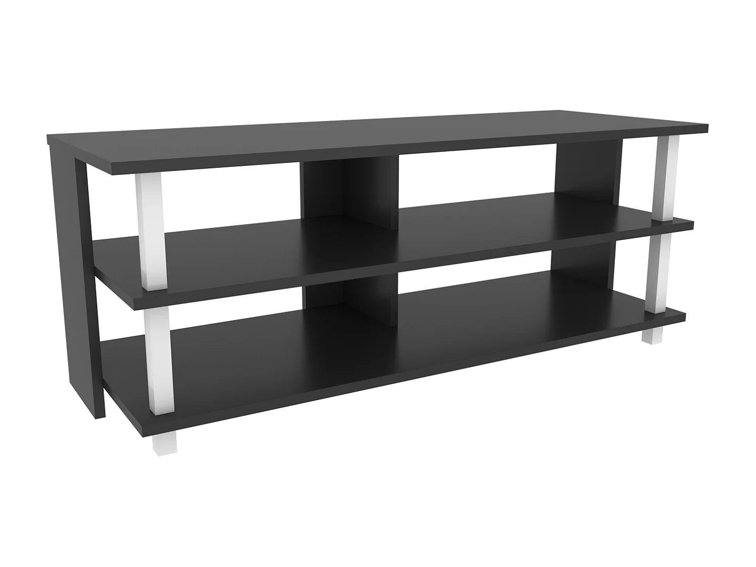 Pueblo Meuble TV 120 cm Niches et Étagères Ouvertes (Anthracite et Blanc)