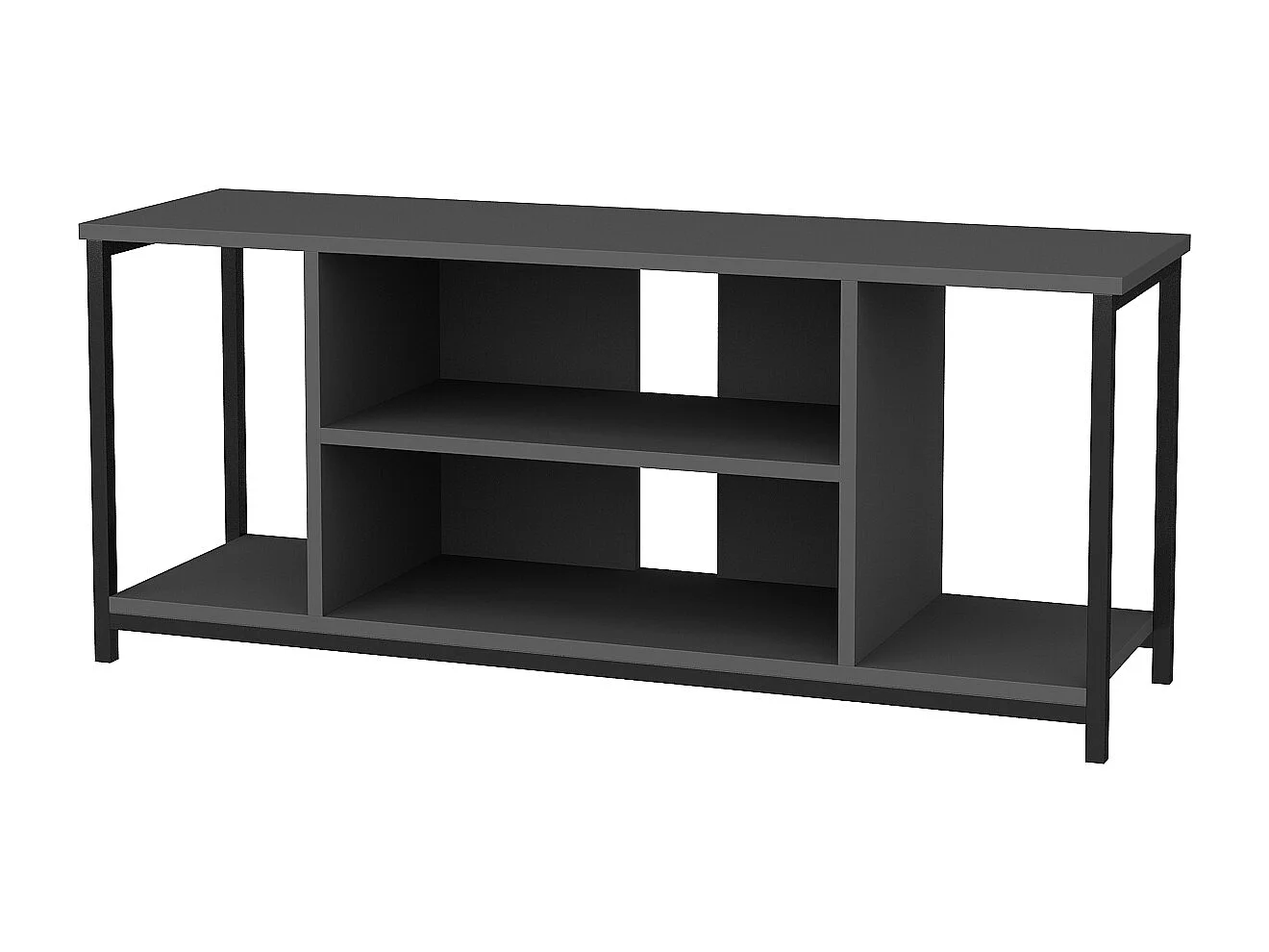 Meuble TV Rinaldo de 120 cm avec niches - cadre en métal (Noir et Anthracite)