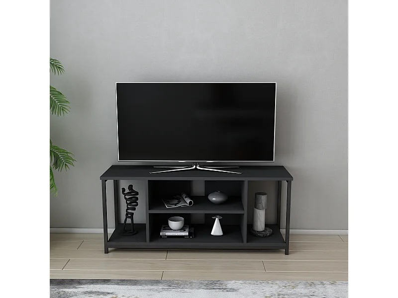 Meuble TV Rinaldo de 120 cm avec niches - cadre en métal (Noir et Anthracite)