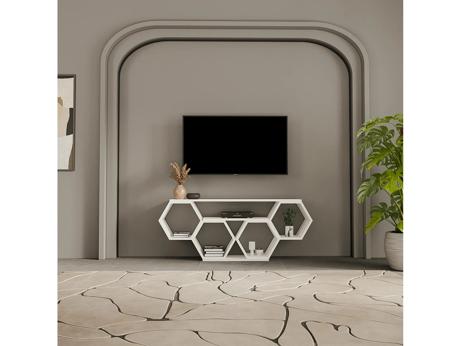 Meuble TV Bal compliments en forme de nid d'abeille - reversible (Blanc)