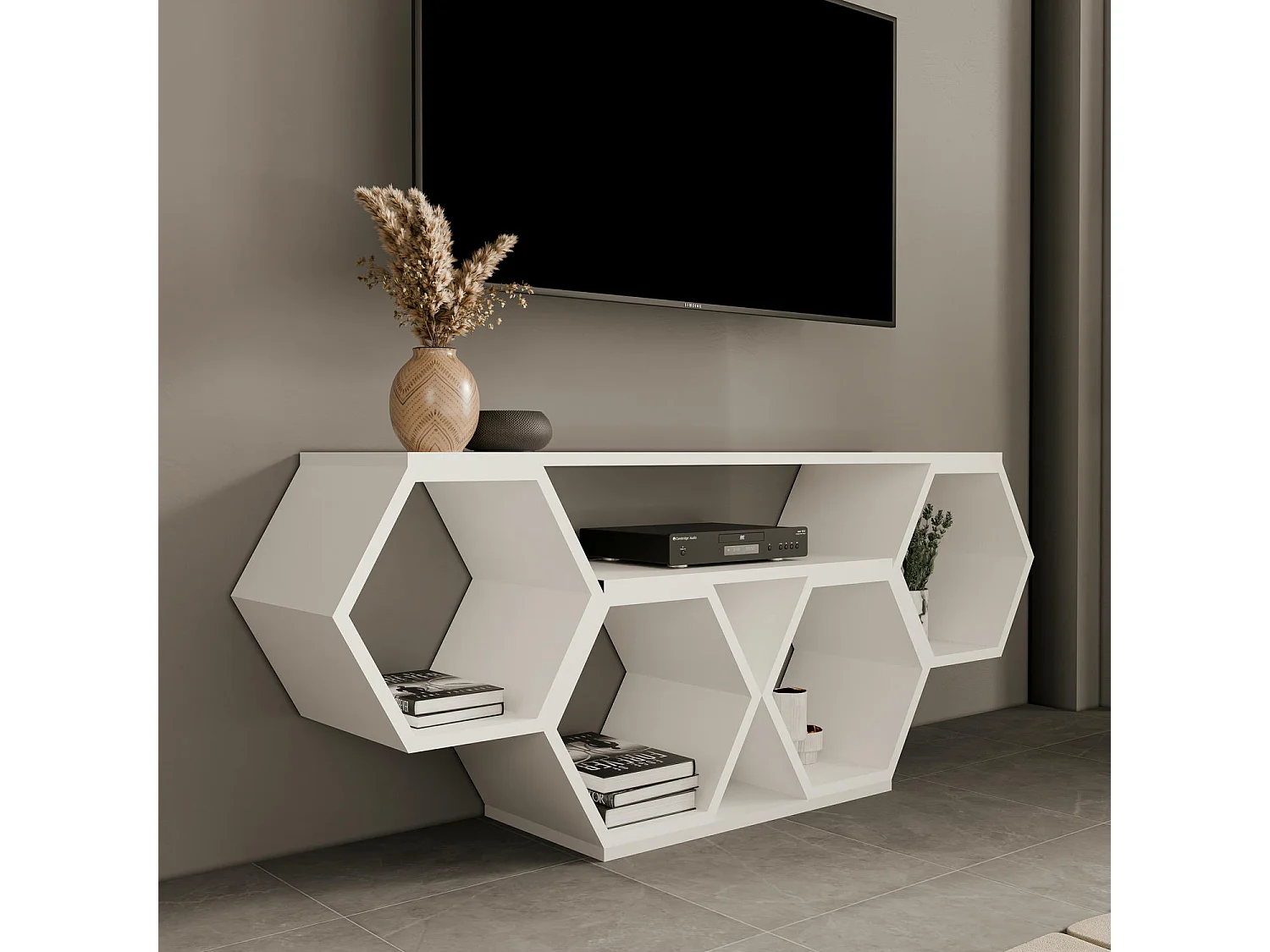 Meuble TV Bal compliments en forme de nid d'abeille - reversible (Blanc)