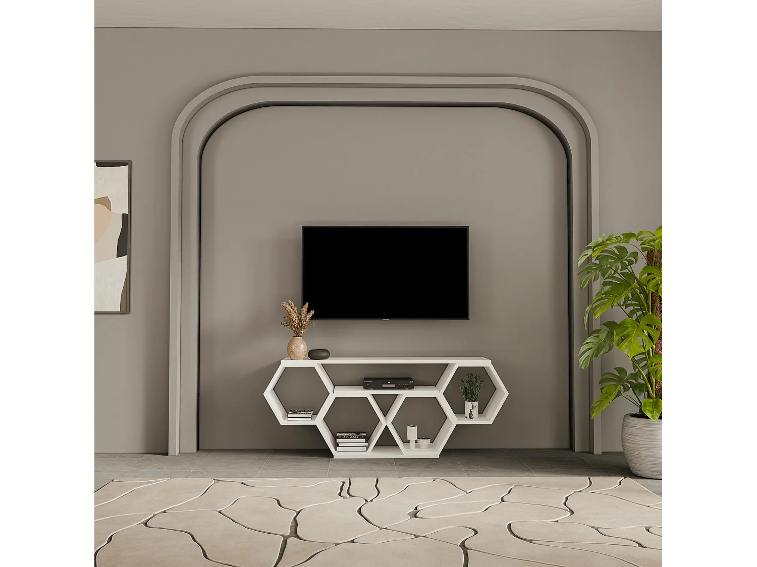 Meuble TV Bal compliments en forme de nid d'abeille - reversible (Blanc)