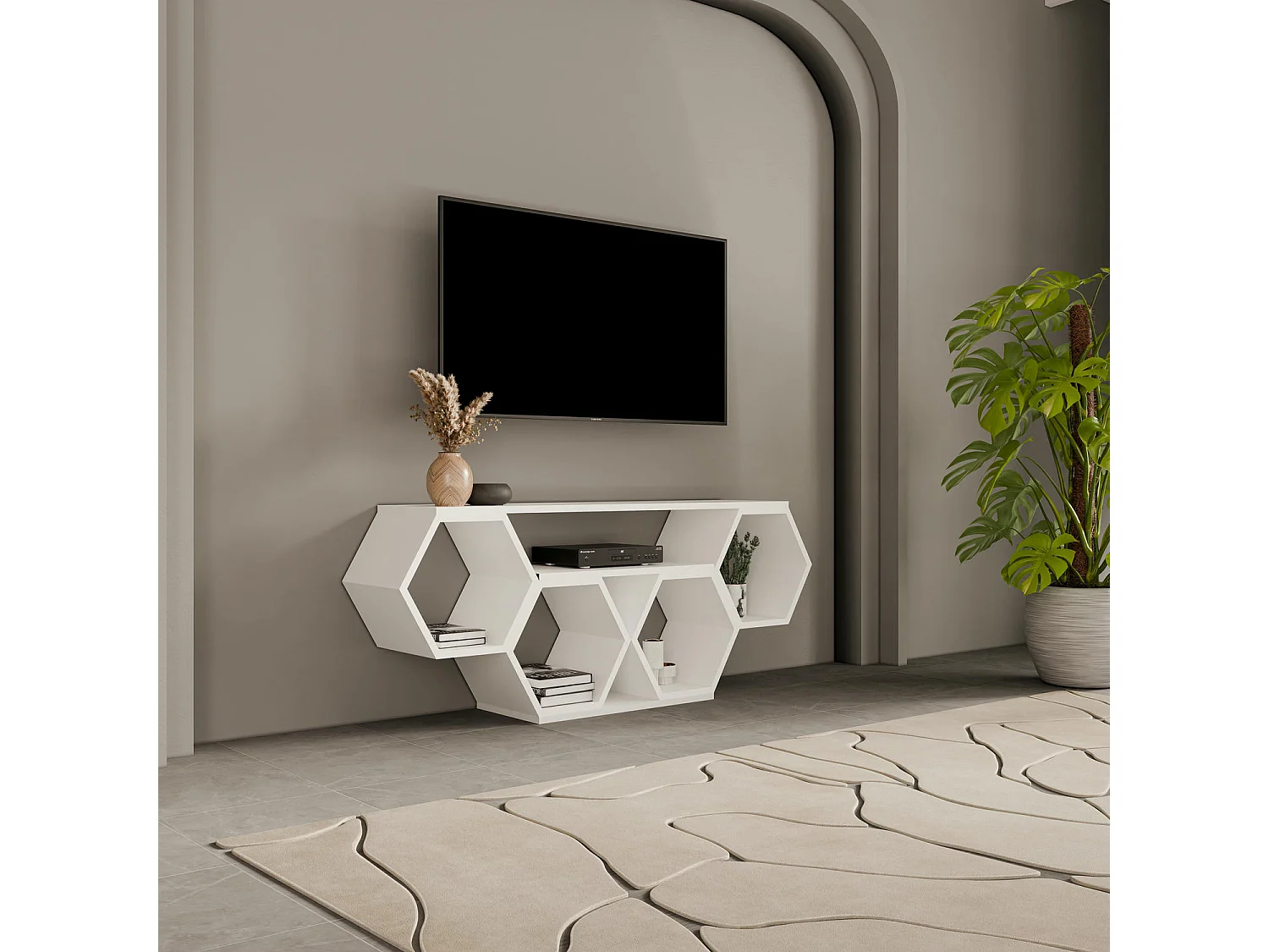 Meuble TV Bal compliments en forme de nid d'abeille - reversible (Blanc)