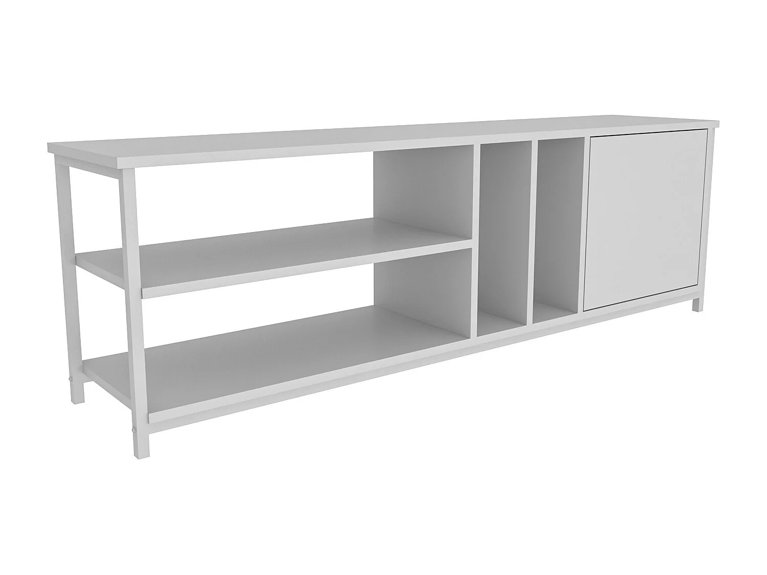 Oneida Meuble TV 160 cm Cadre métallique - Étagères Ouvertes et Armoire (Blanc)