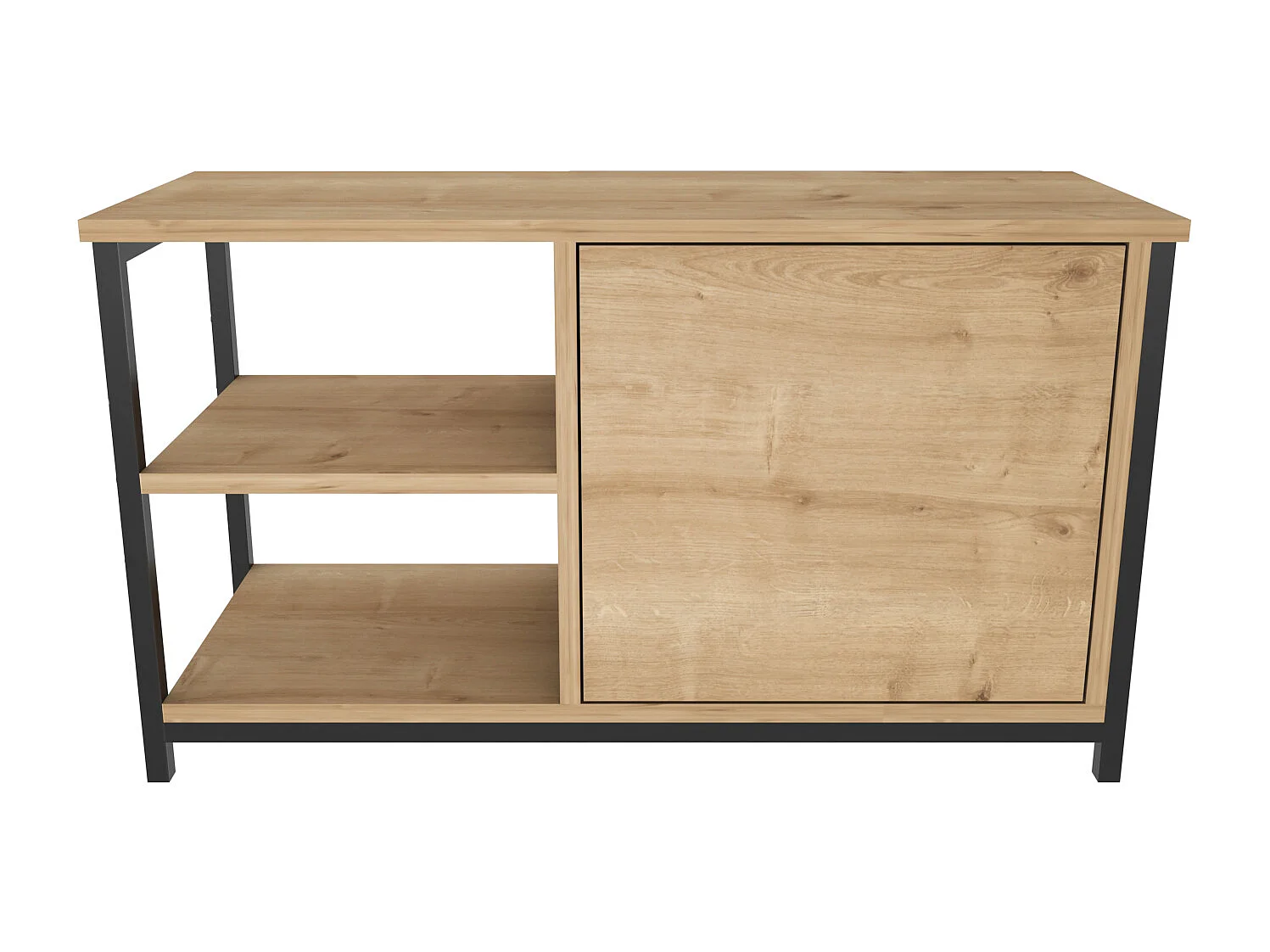 Meuble TV Muskegon 90 cm Placard et Étagères ouvertes (Noir et Chêne)