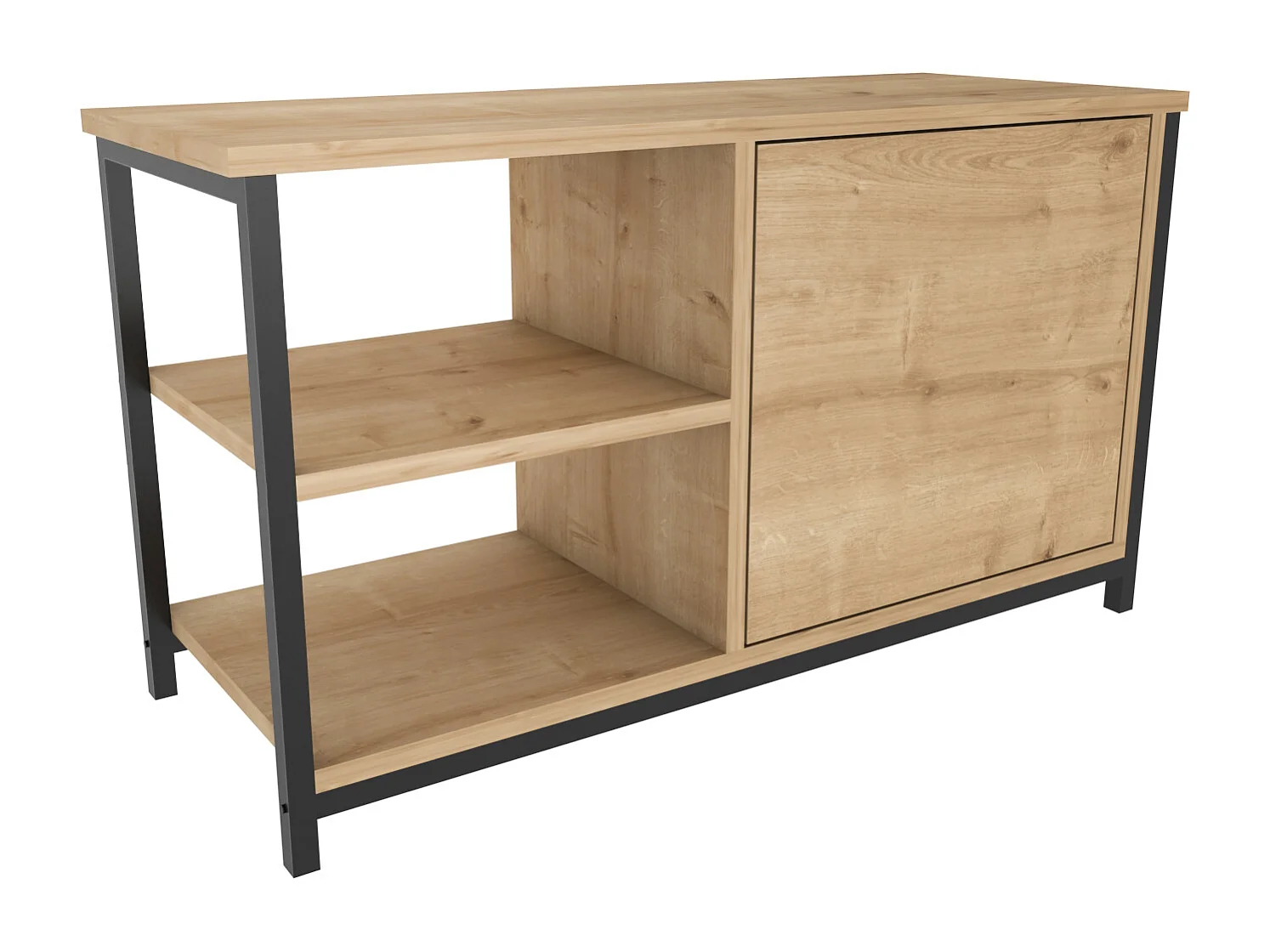 Meuble TV Muskegon 90 cm Placard et Étagères ouvertes (Noir et Chêne)