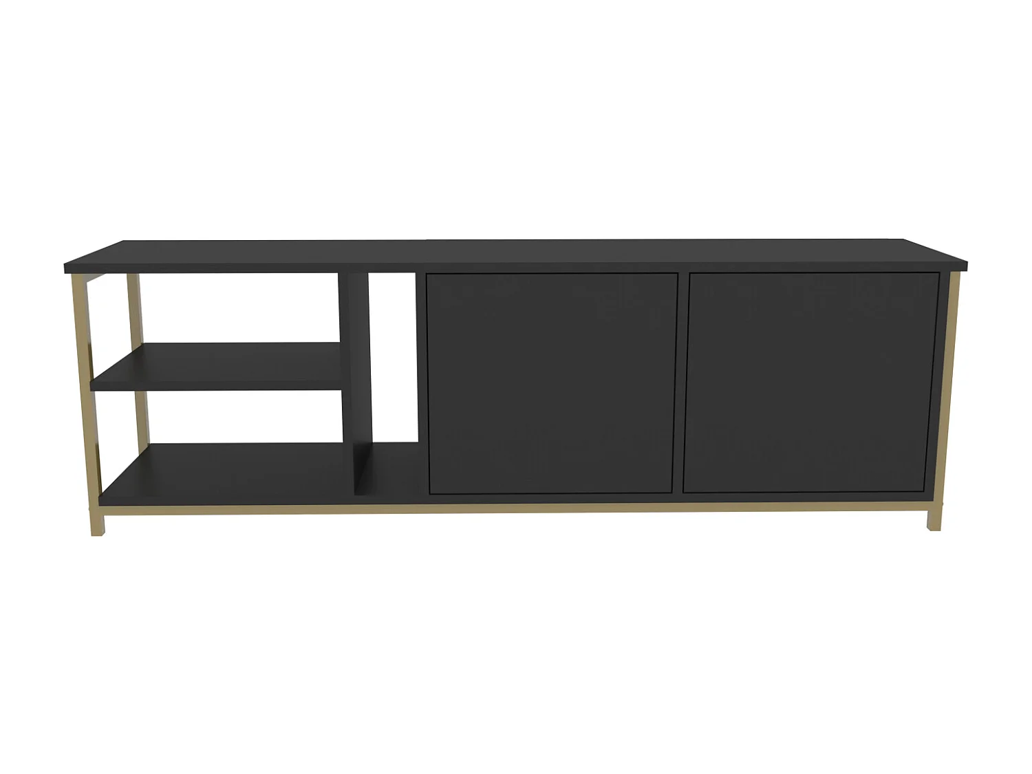 Meuble TV Primrose 160 cm avec Placards et Étagères (Doré et Anthracite)