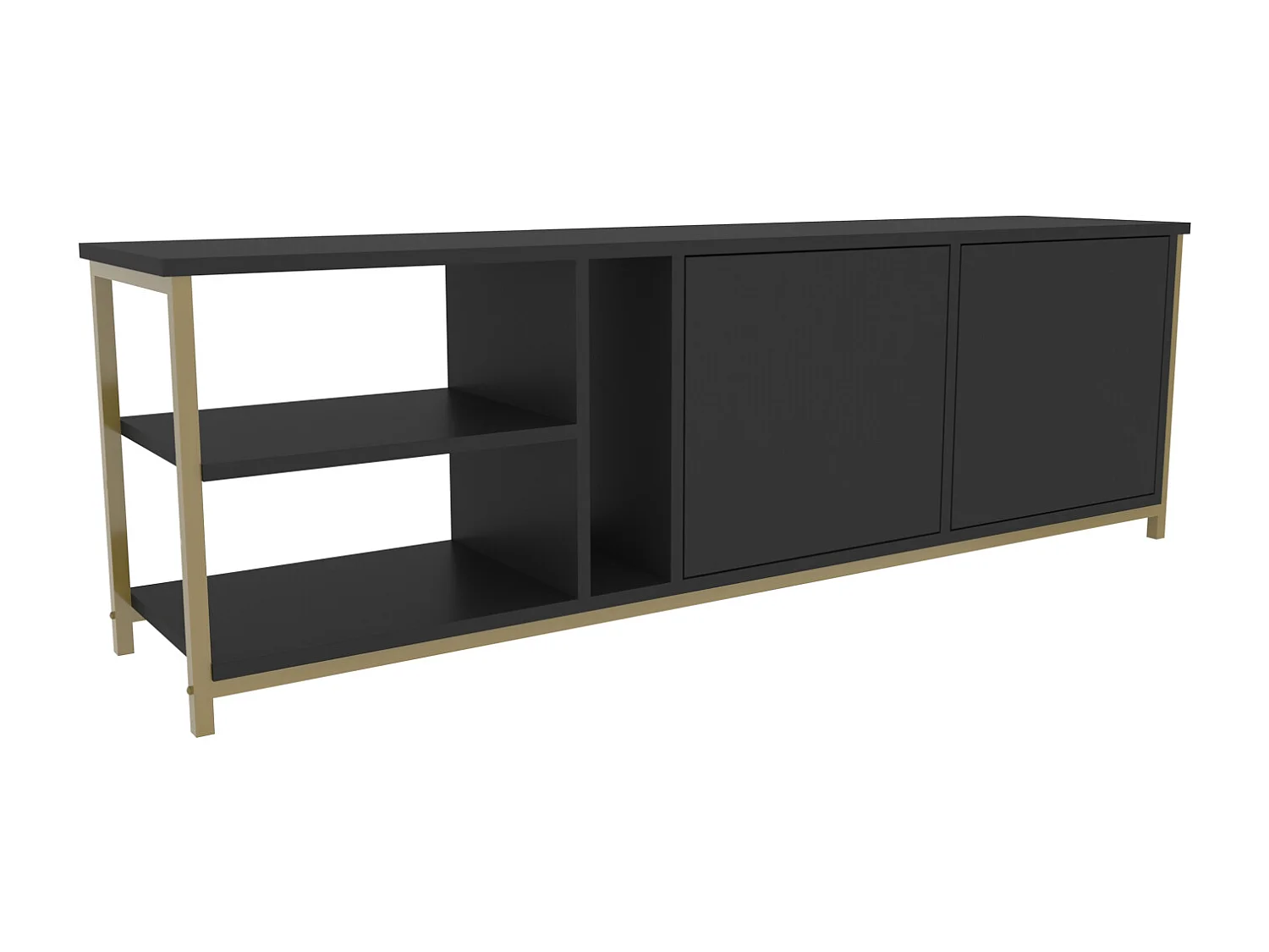 Meuble TV Primrose 160 cm avec Placards et Étagères (Doré et Anthracite)