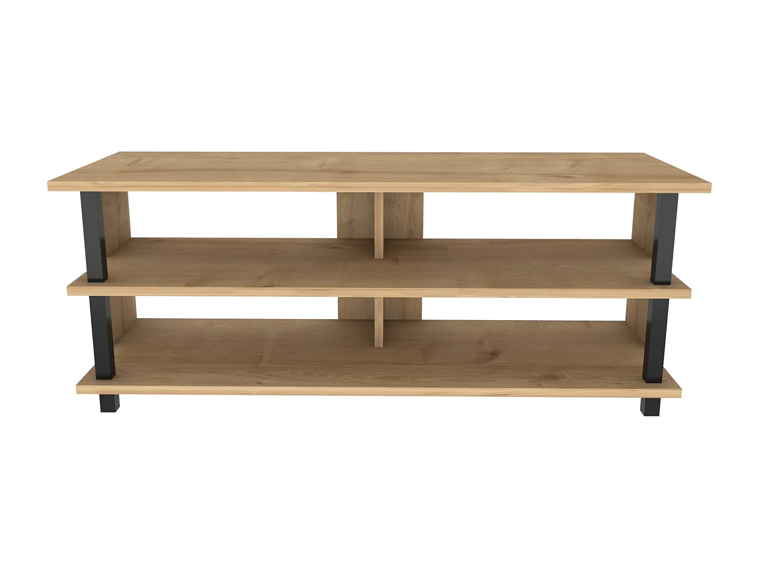 Pueblo Meuble TV 120 cm Niches et Étagères Ouvertes (Noir et Chêne)