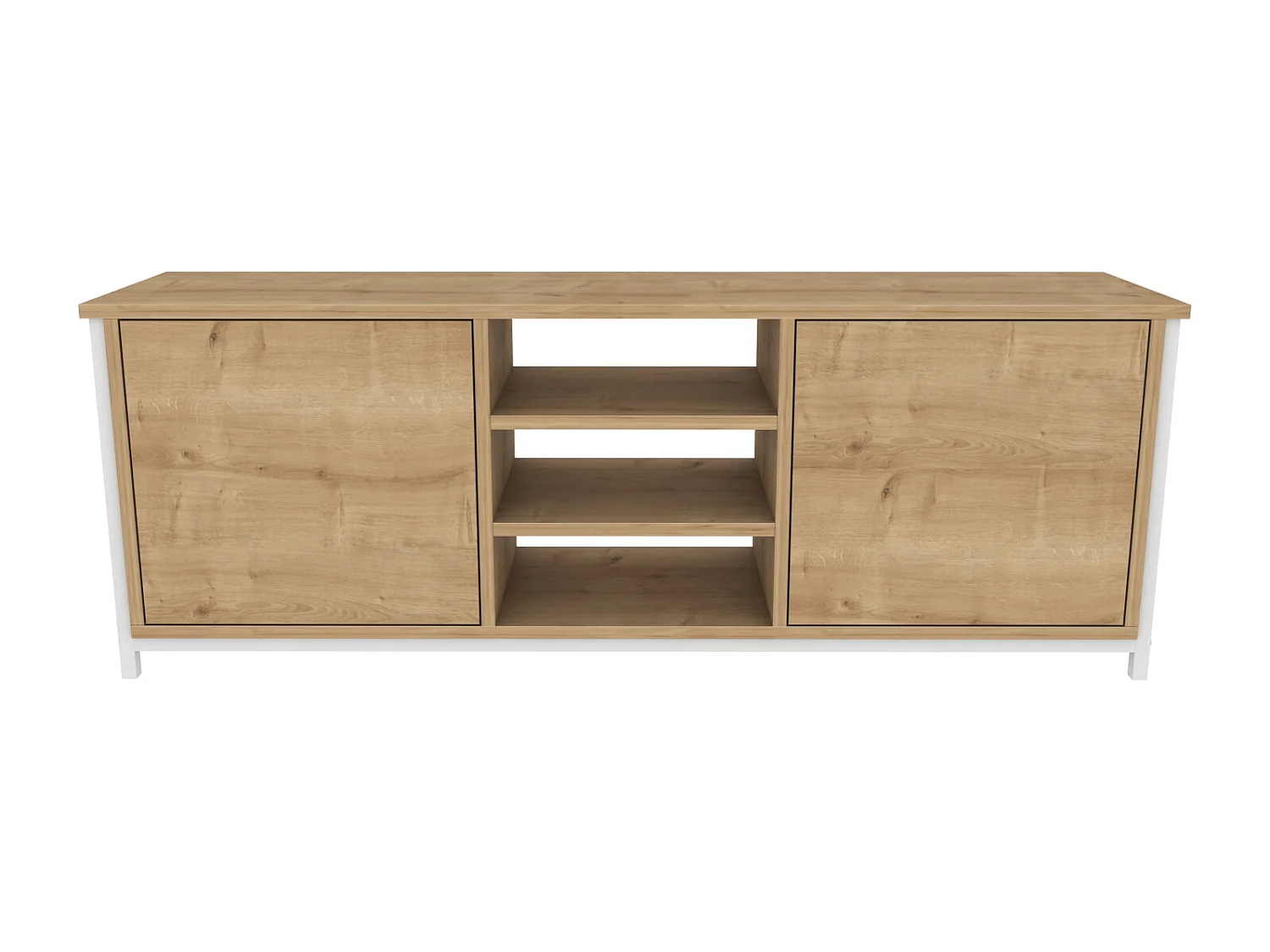 Otis Meuble TV 140 cm Placards et Étagères Ouvertes (Chêne et Blanc)