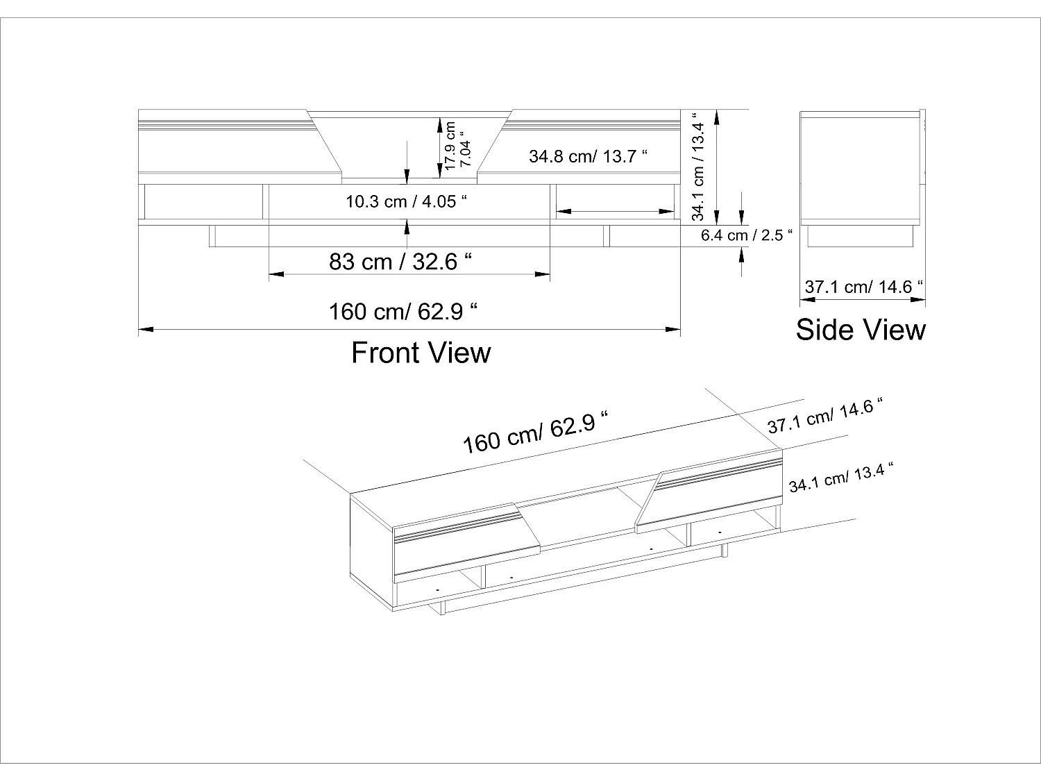 Aspatria 160 cm Meuble TV avec Armoires et Niches (Blanc)