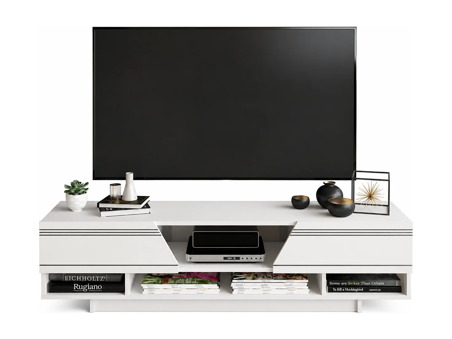 Aspatria 160 cm Meuble TV avec Armoires et Niches (Blanc)