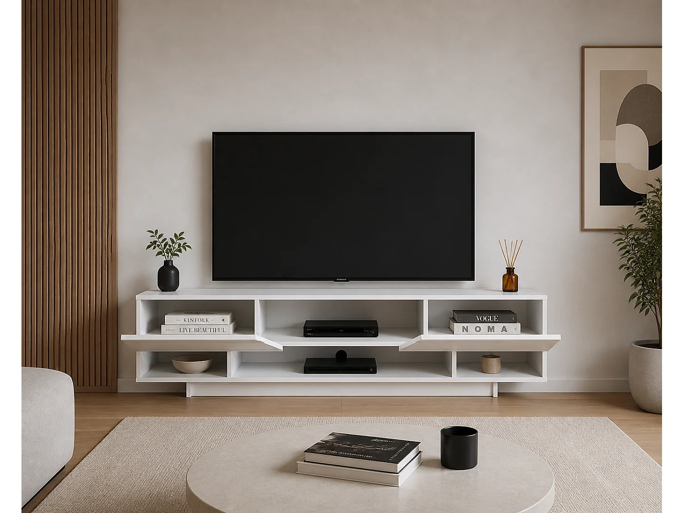 Aspatria 160 cm Meuble TV avec Armoires et Niches (Blanc)