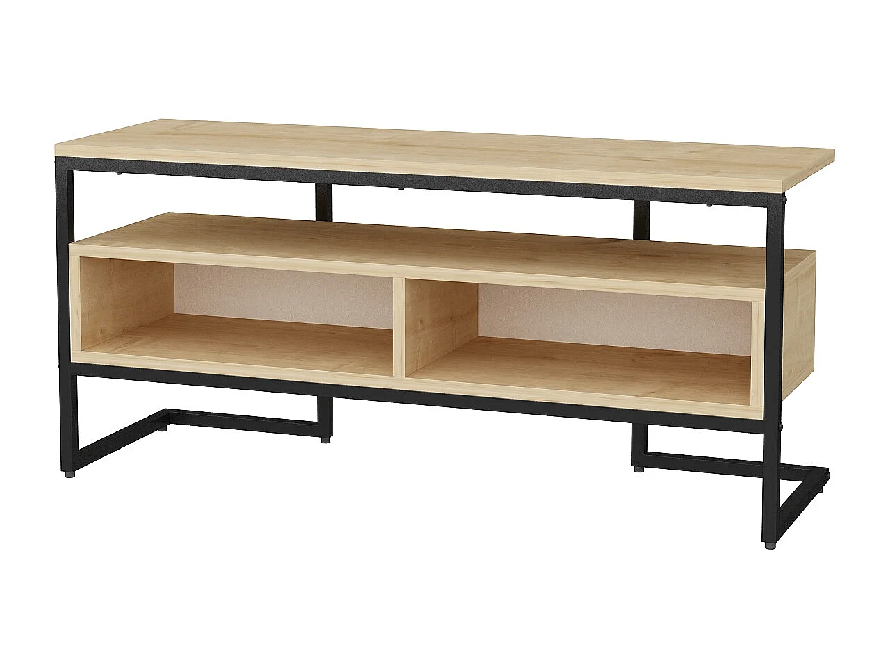 Meuble TV Merrion 111 cm Cadre Métallique (Noir et Chêne)