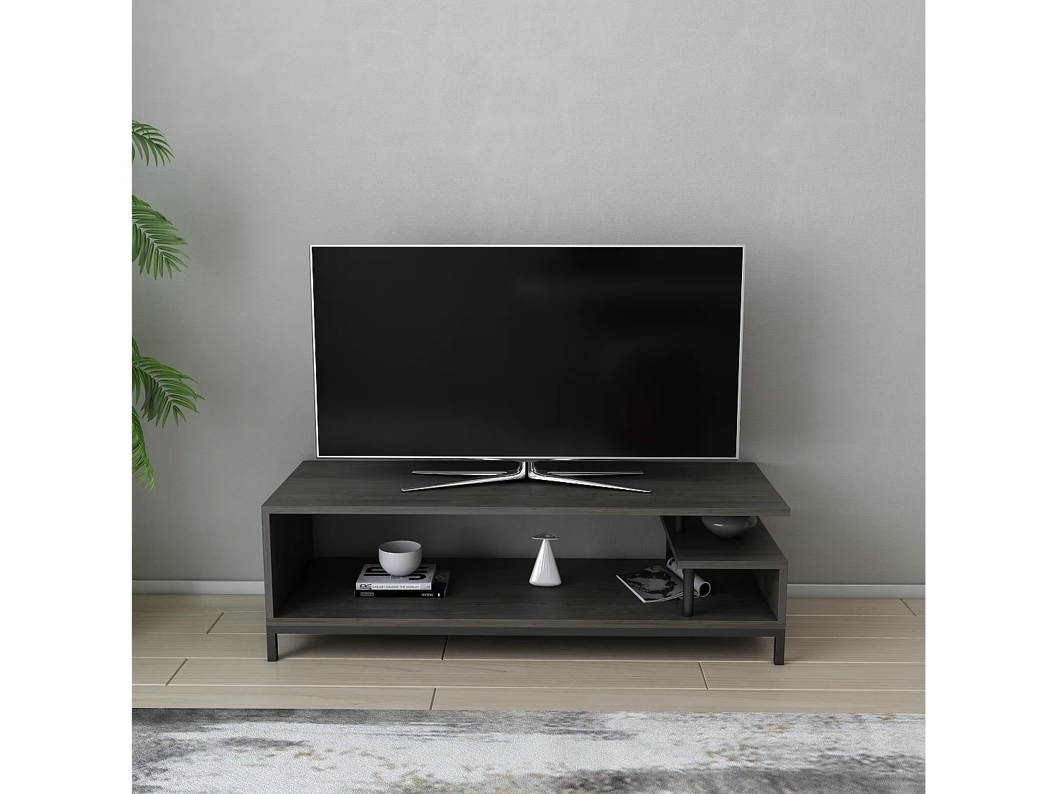 Reilly Meuble TV 120 cm Pieds en métal et étagères ouvertes (Wenge et Noir)